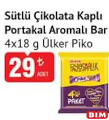 ÜLKER PİKO SÜTLÜ ÇİKOLATA KAPLI PORTAKAL AROMALI BAR 4X18 G